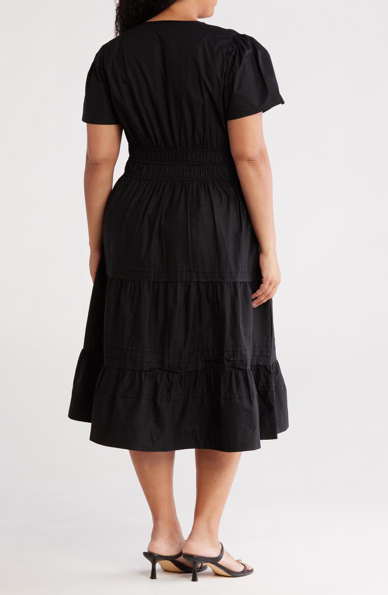T Tahari Puff Sleeve Tiered Dress, Alternate, color, Black