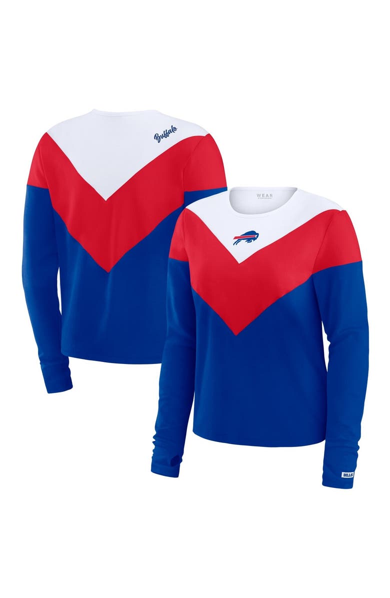 WEAR by Erin Andrews Women's WEAR by Erin Andrews Royal/Red Buffalo Bills Plus Size Chevron Tri-Blend Long Sleeve T-Shirt, Main, color,
