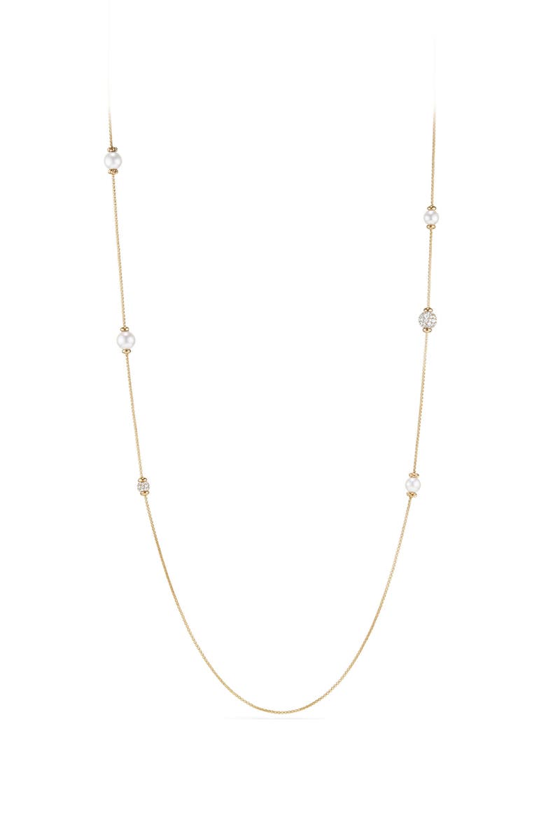 Solari Long Station Necklace with Pearls & Diamonds in 18K Yellow Gold, Main, color, YELLOW GOLD/ DIAMOND/ PEARL