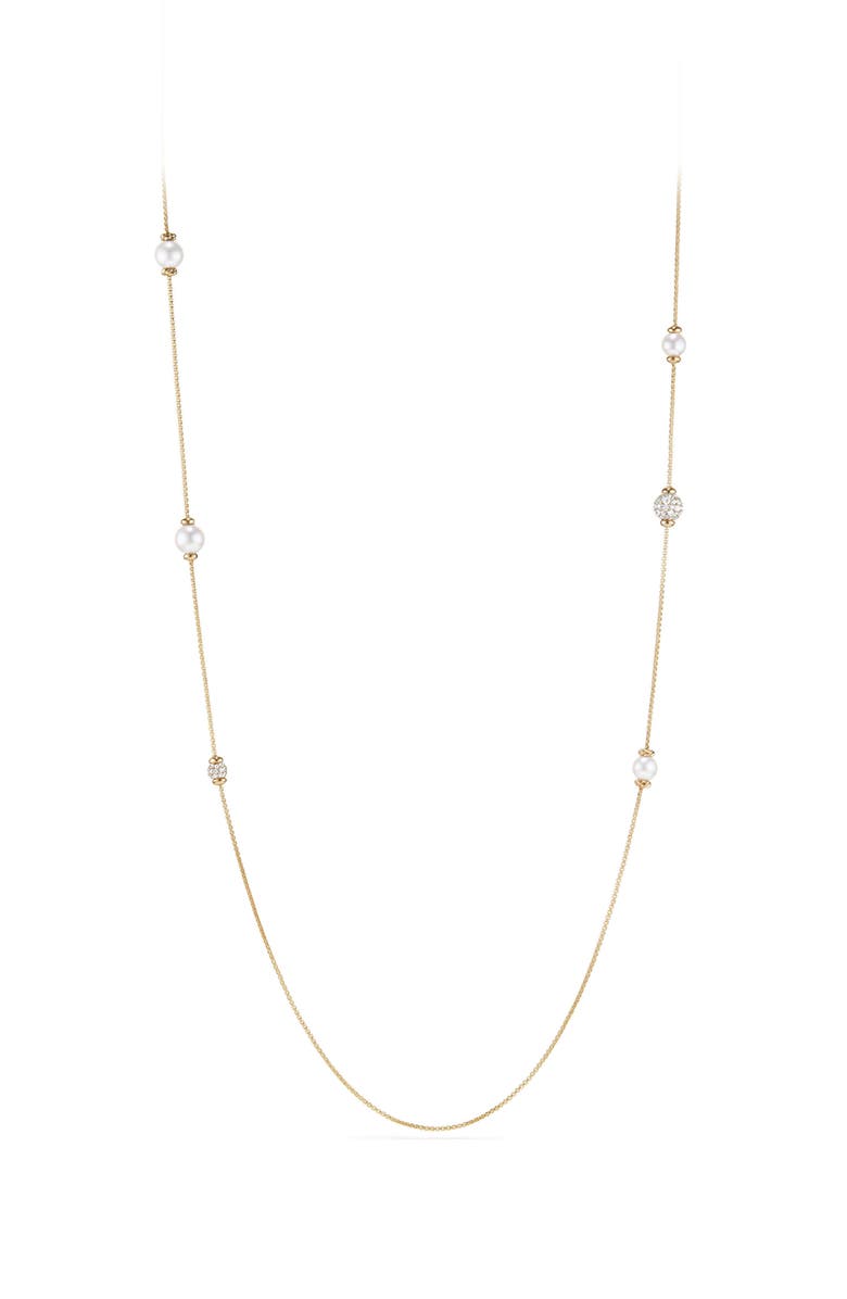 David Yurman Solari Long Station Necklace with Pearls & Diamonds in 18K Yellow Gold, Main, color, 