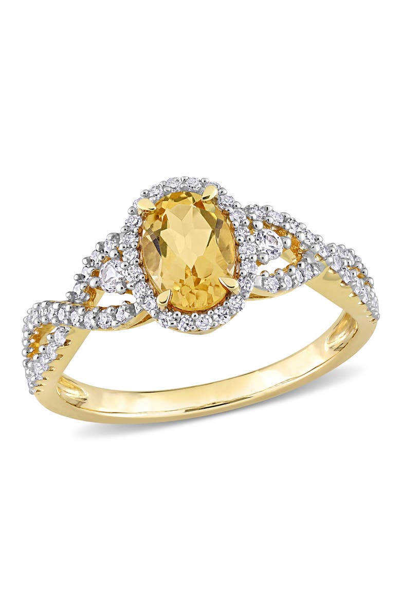 Citrine White Sapphire & Diamond Halo Ring 10k, Main, color, Citrine