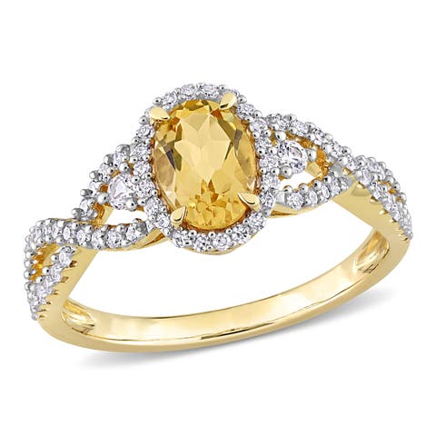 Citrine White Sapphire & Diamond Halo Ring 10k