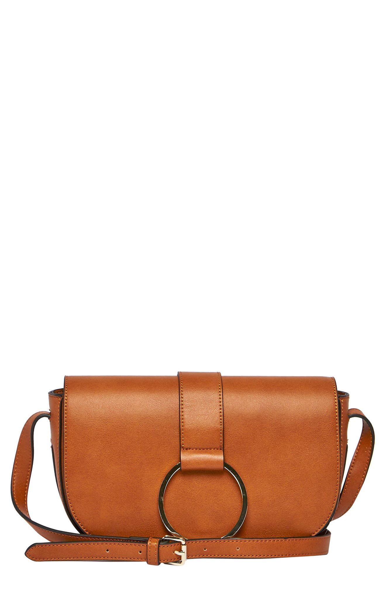 Lola Vegan Leather Crossbody Saddle Bag, Main, color, TAN