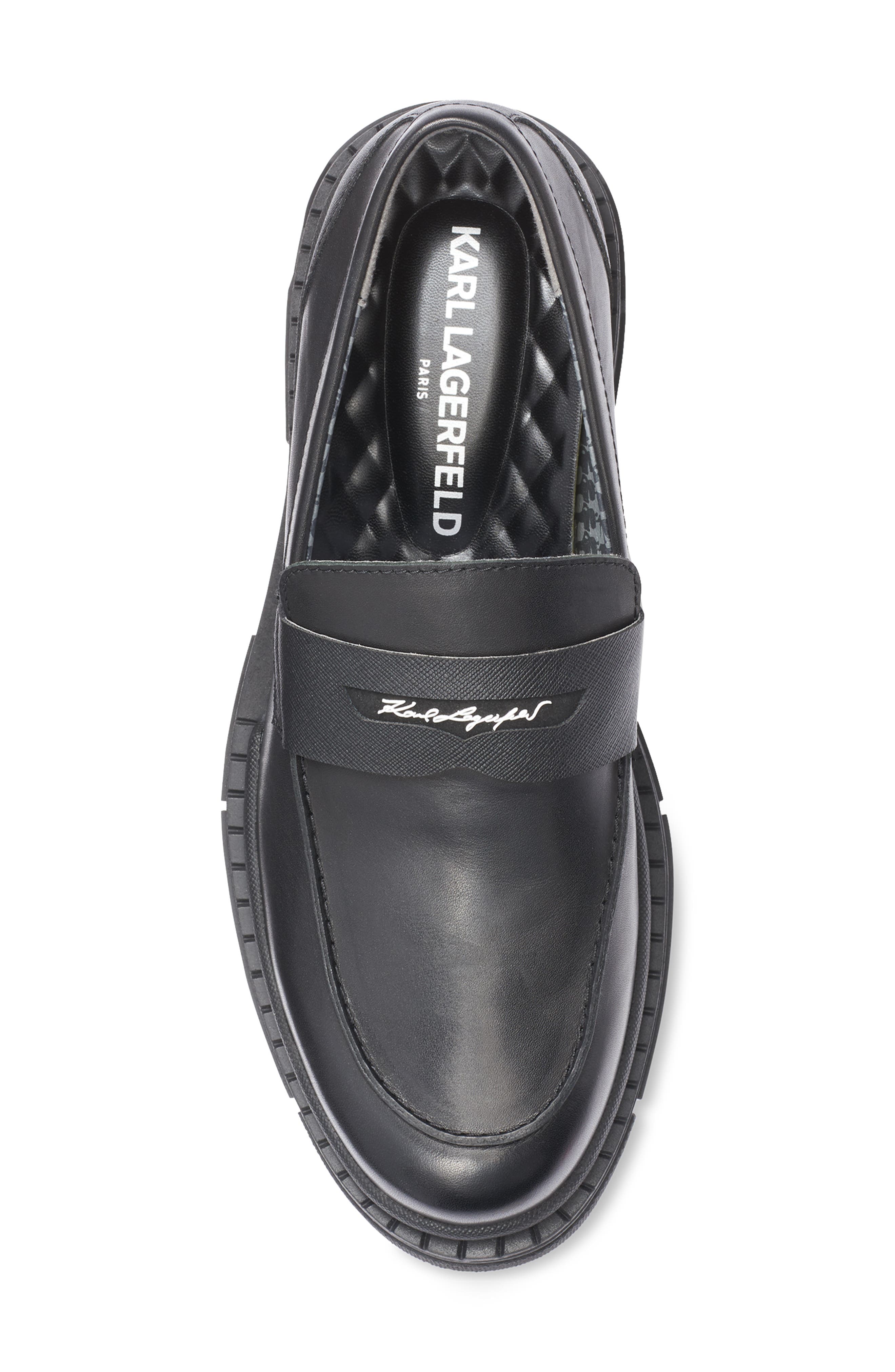 KARL LAGERFELD PARIS Recycled Leather Penny Loafer, Alternate, color, Black