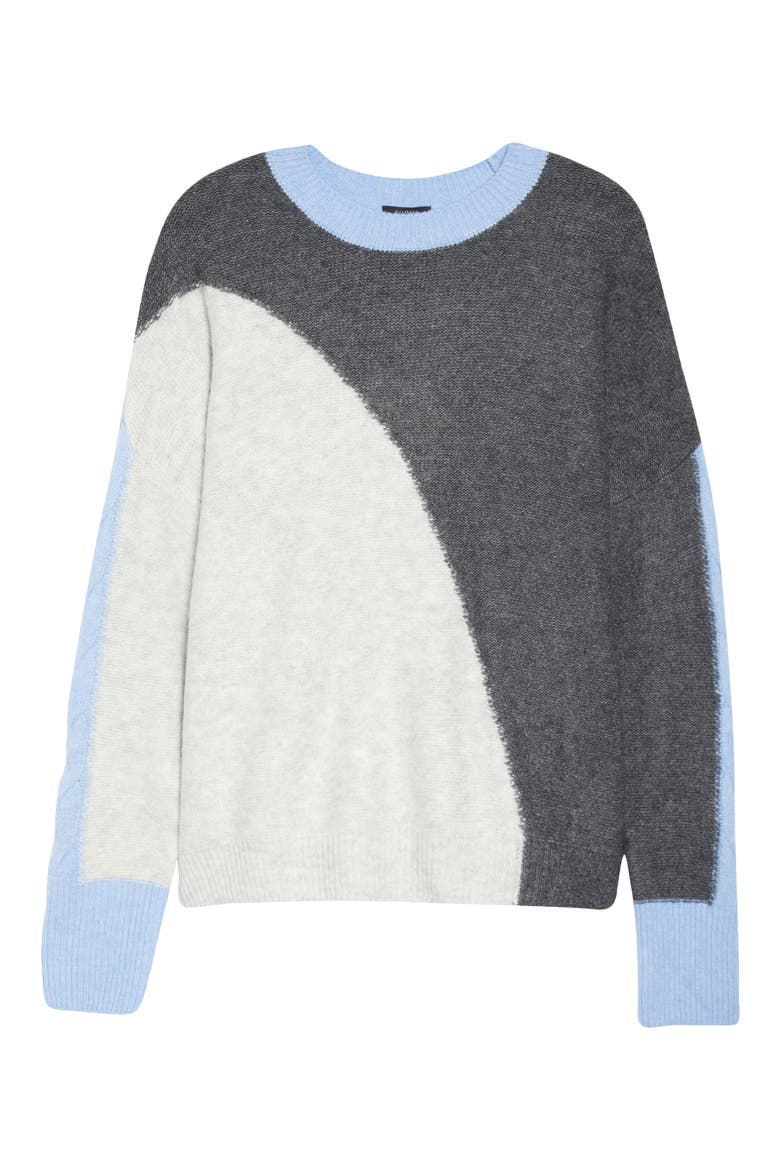 Cable Coard Colorblock Sweater, Alternate, color, MEDIUM HEATHER GREY