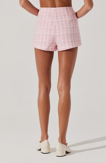Faux Pearl Trim High Waist Tweed Shorts
