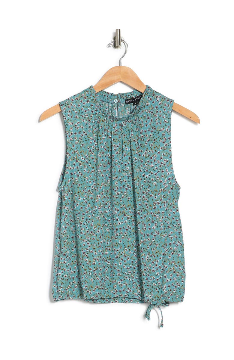 GIBSONLOOK Patterned Ruffle Trim Drawcord Tank Top, Alternate, color, 