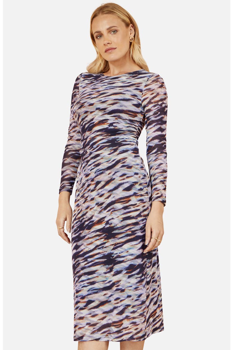 Abstract Stripe Ruched  Midi Dress, Alternate, color, Multi