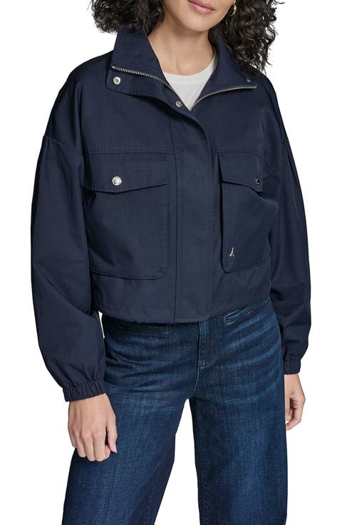 Water Resistant Crop Cotton Blend Bomber Jacket