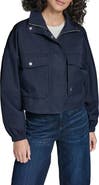 KARL LAGERFELD Water Resistant Crop Cotton Blend Bomber Jacket