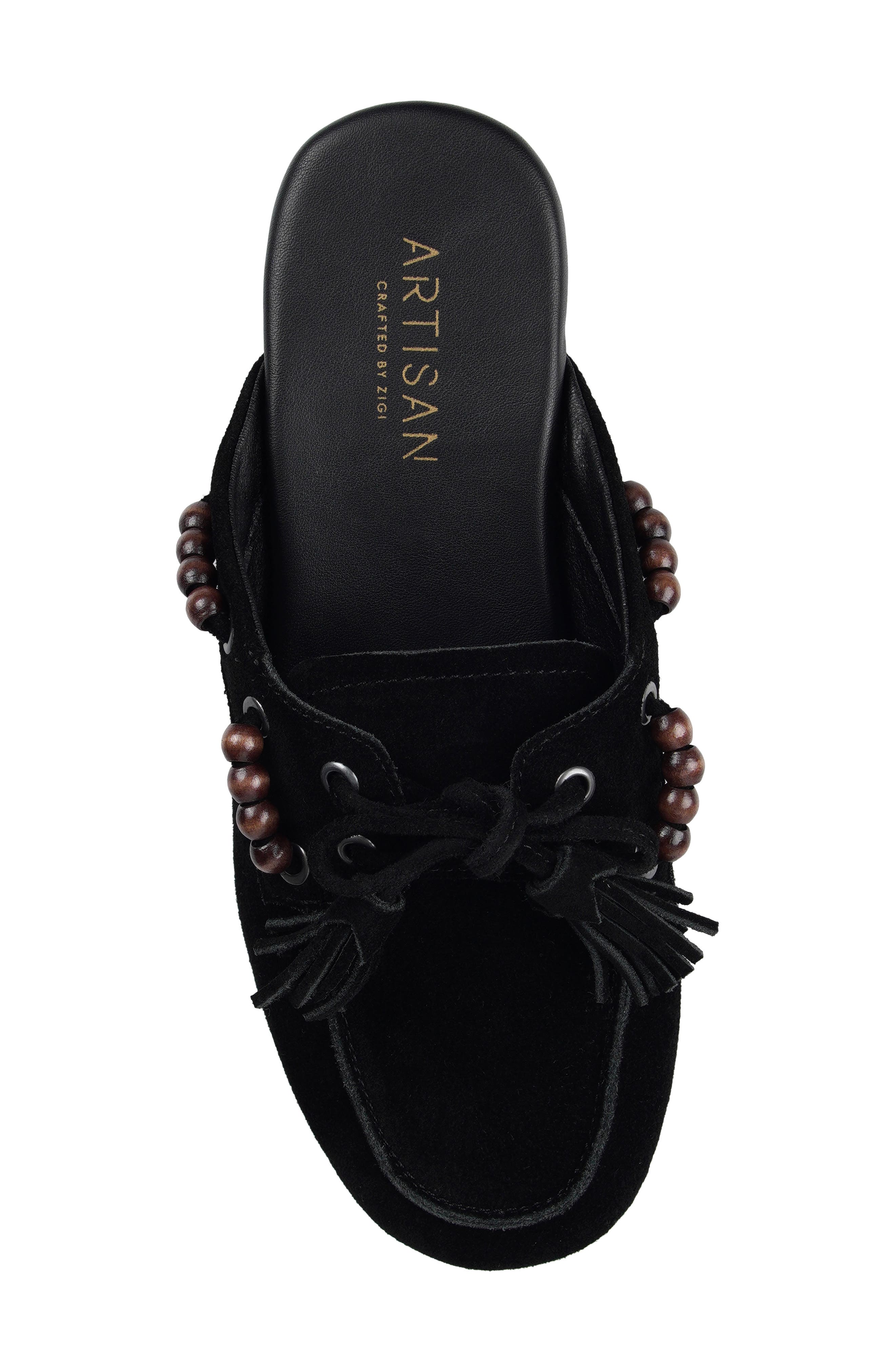 Juana Tassel Mule, Alternate, color, BLACK SUEDE