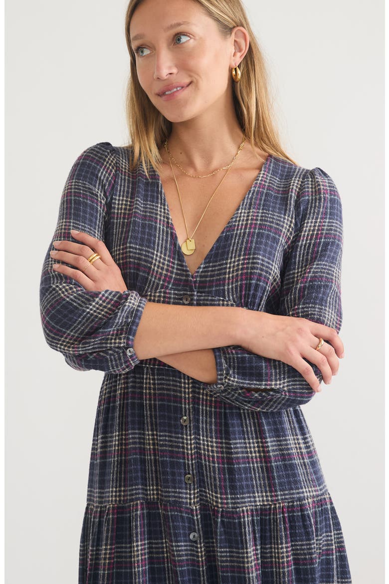 Maeve Plaid Long Sleeve Tiered Maxi Shirtdress, Alternate, color, NAVY PLAID