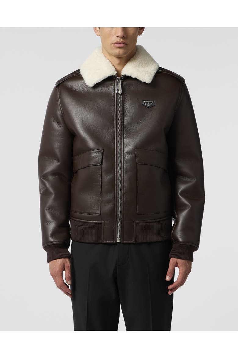 Eco Shearling Aviator Jacket Men, Main, color, brown