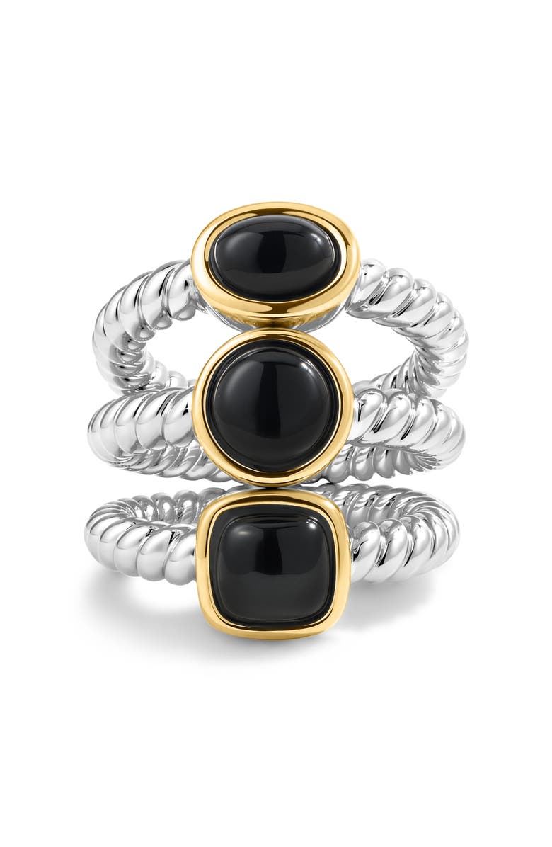 Luv AJ The Midnight Mesa Black Agate Set of 3 Rings, Main, color, Silver