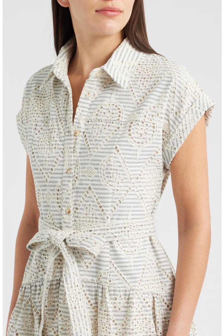 Stripe Eyelet Tie Waist Midi Dress, Alternate, color, CREAM