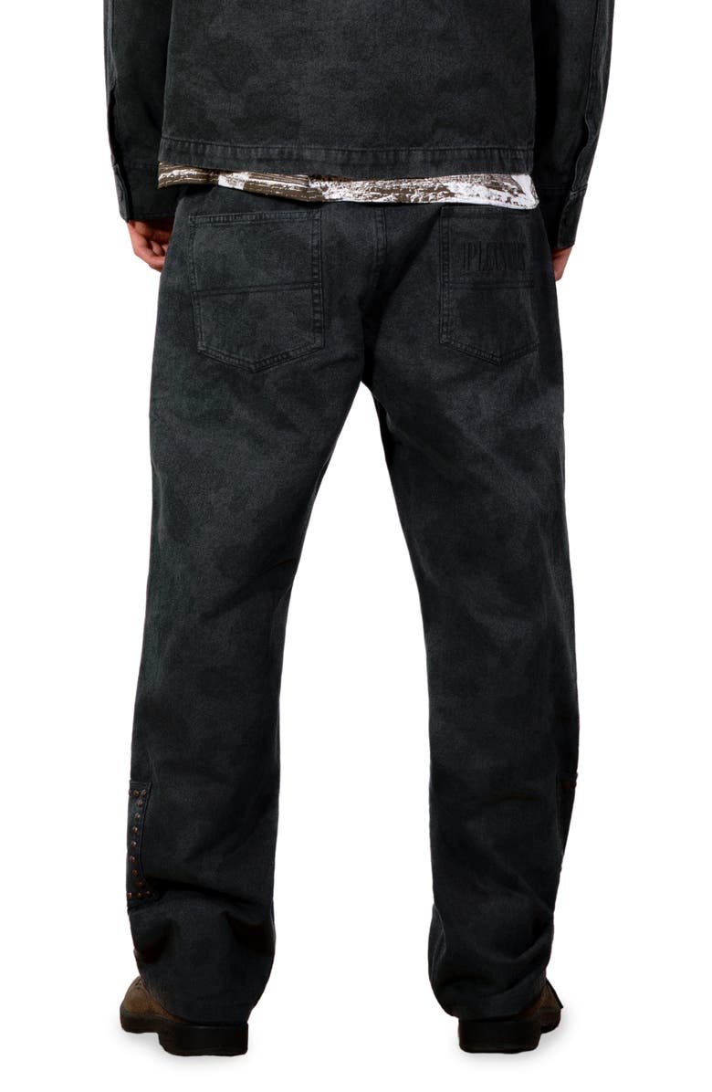 PLEASURES Cowhide Print Stud Double Knee Pants, Alternate, color, Black