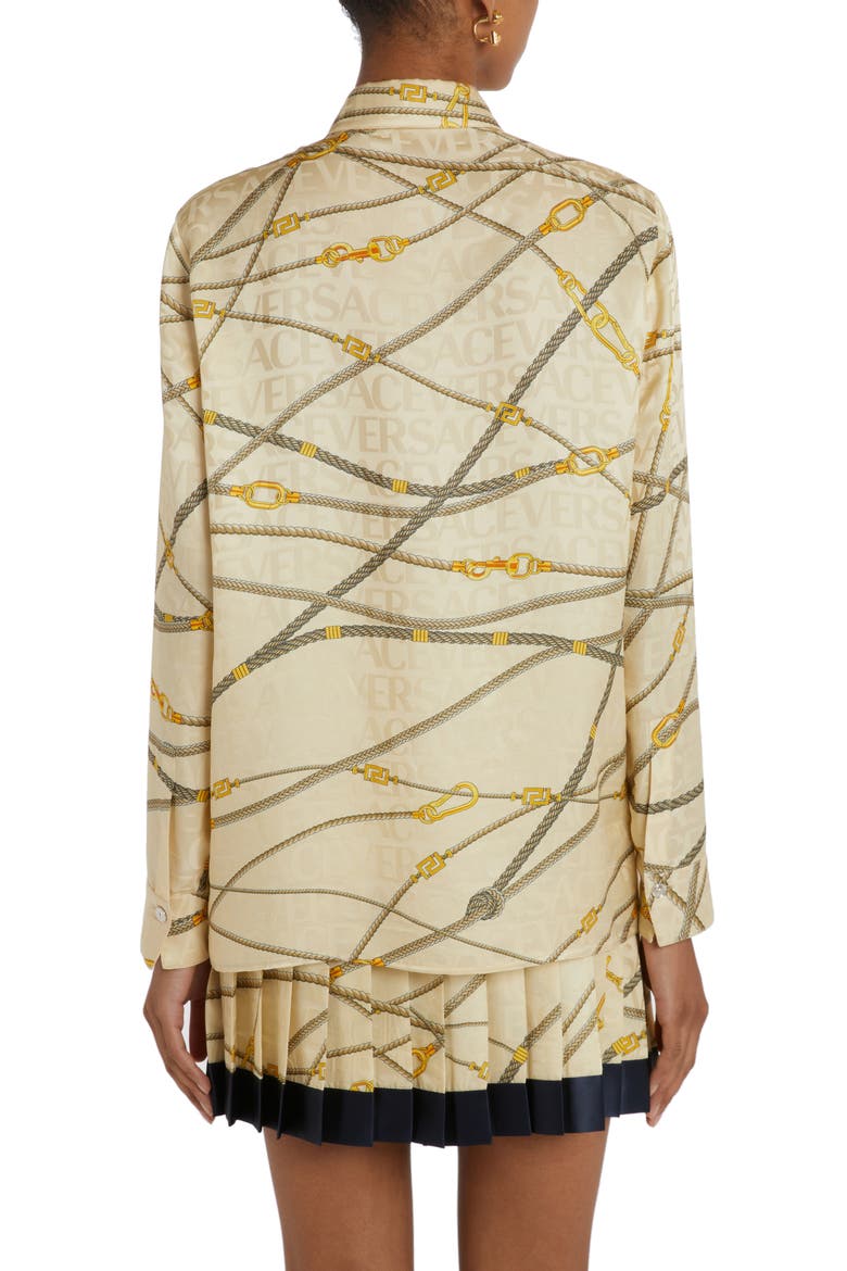 Rope Logo Print Satin Button-Up Shirt, Alternate, color, SAND/ GOLD