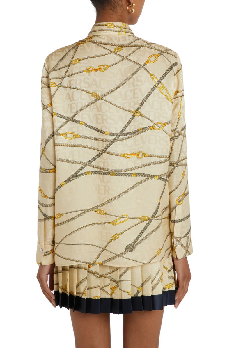 Versace Rope Logo Print Satin Button-Up Shirt, Alternate, color, 