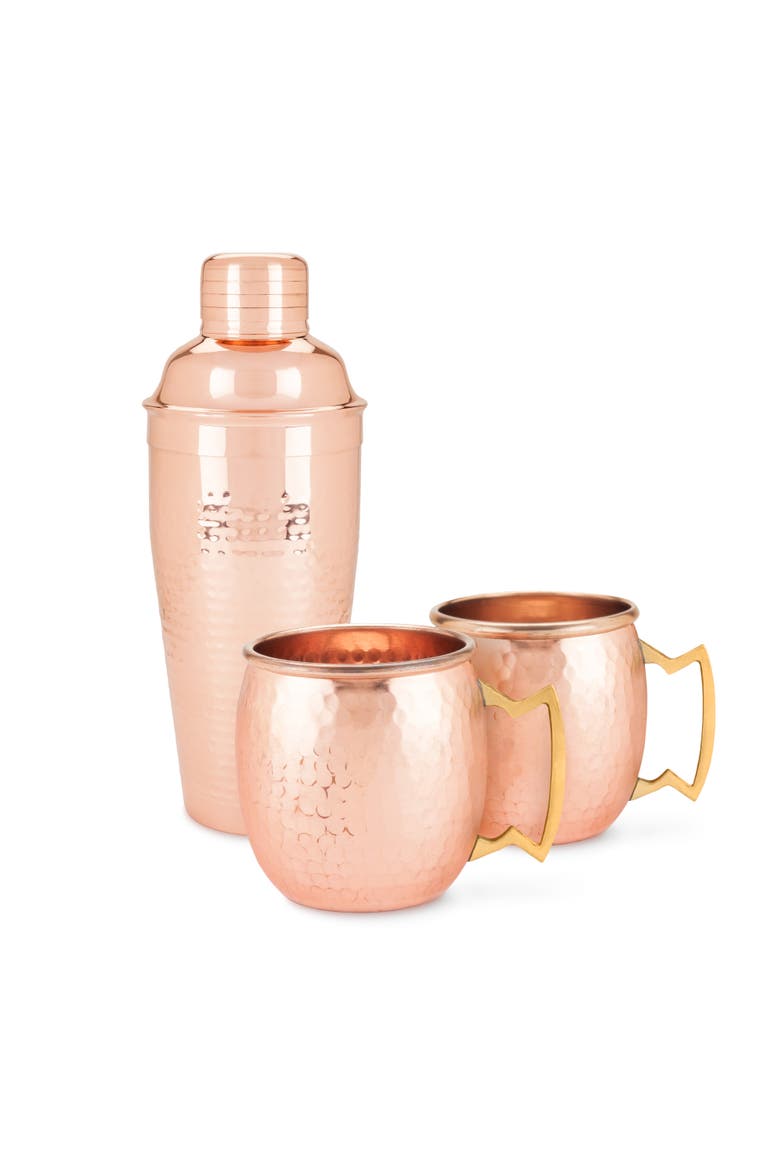Hammered Mule Mug and Cocktial Shaker in Copper Set of 3, Alternate, color, Copper