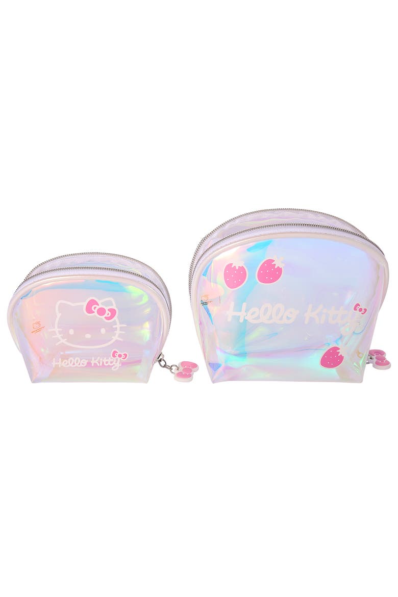 Clear Iridescent Large and Small Dome Cosmetic Travel Bag Set, Alternate, color, Multicolor