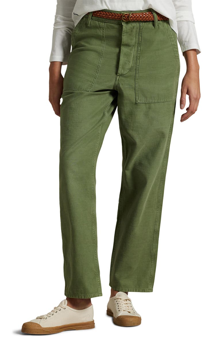 Polo Ralph Lauren Ricky Cotton Sateen Utility Pants, Main, color, Olive
