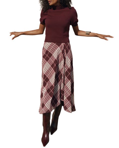 Checked Layered Midi Dress