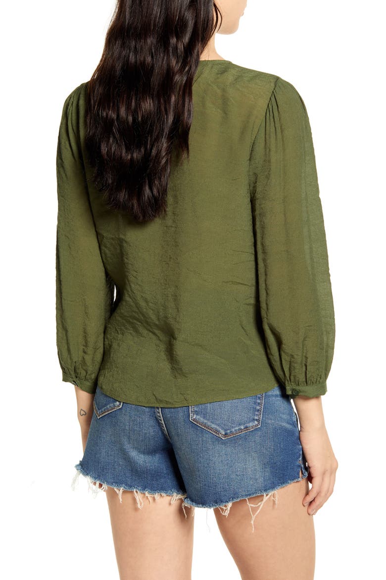 Textured Blouson Sleeve Top, Alternate, color, GREEN CYPRESS