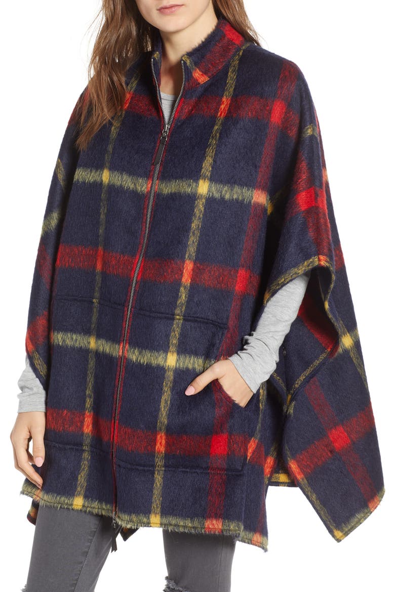 Blanket Plaid Cape, Main, color, NAVY COMBO