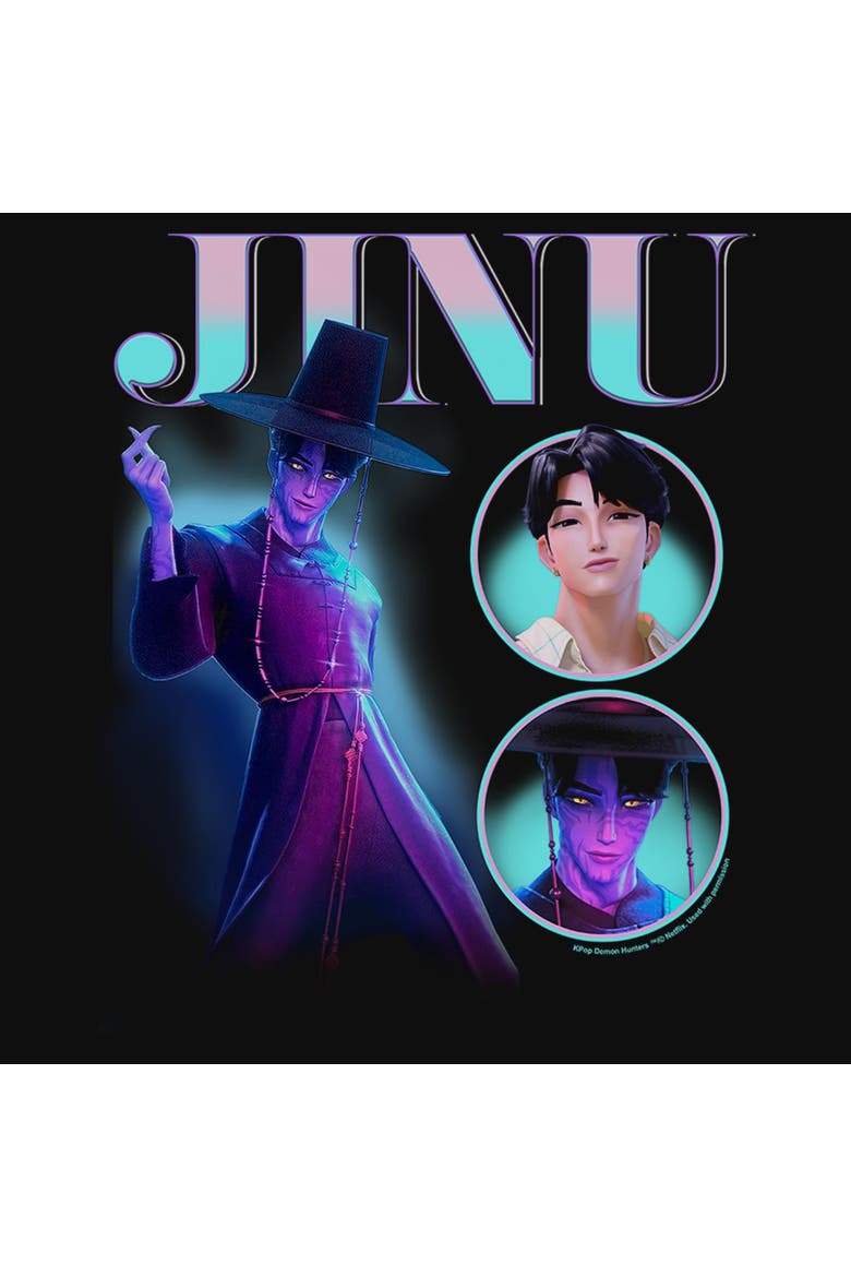 Junior's KPop Demon Hunters Jinu Saja Portrait Circles  Graphic T-Shirt, Alternate, color, Black