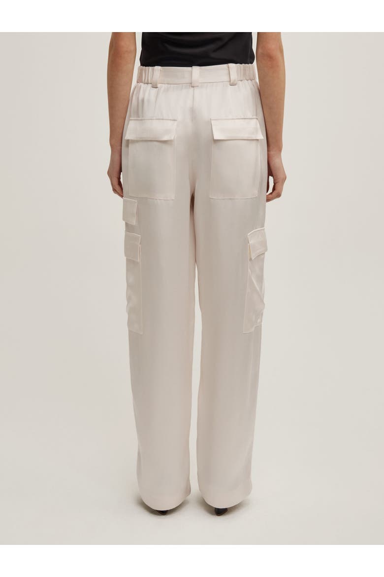 Satin High Rise Cargo Trousers, Alternate, color, Chalk