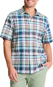 Tommy Bahama Barbados Breeze Tavira Check Short Sleeve Stretch Linen Blend Button-Up Shirt