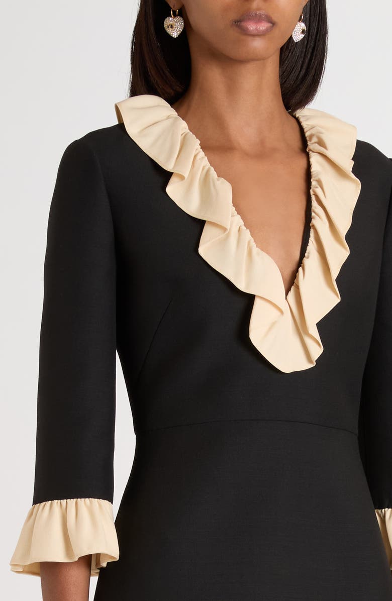 Valentino Garavani Ruffle Trim Crepe Couture Minidress, Alternate, color, Light Hazelnut Black