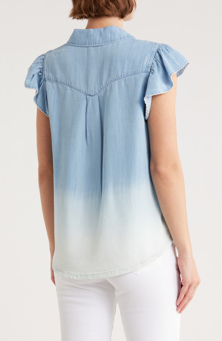 Democracy Cap Sleeve Dip Dye Button-Up Shirt, Alternate, color, Light Blue/ White