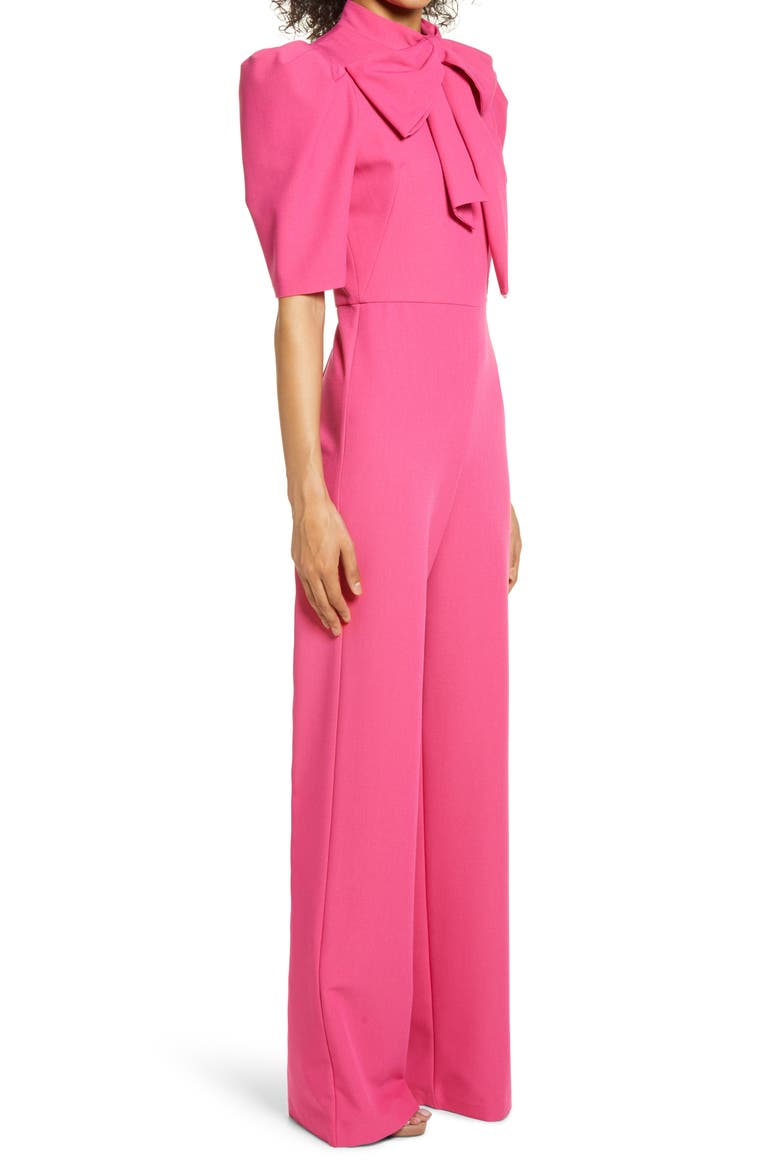 Ara Tie Neck Puff Sleeve Jumpsuit, Alternate, color, HOT PINK