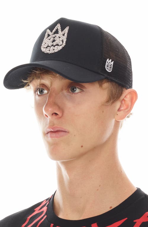 Cult Of Individuality Clean Crystal Embellished Logo Trucker Hat In Black