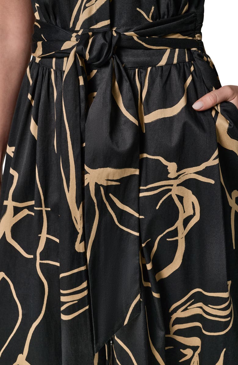 Donna Karan New York Abstract Print Stretch Cotton Midi Dress, Alternate, color, Black/ Fawn