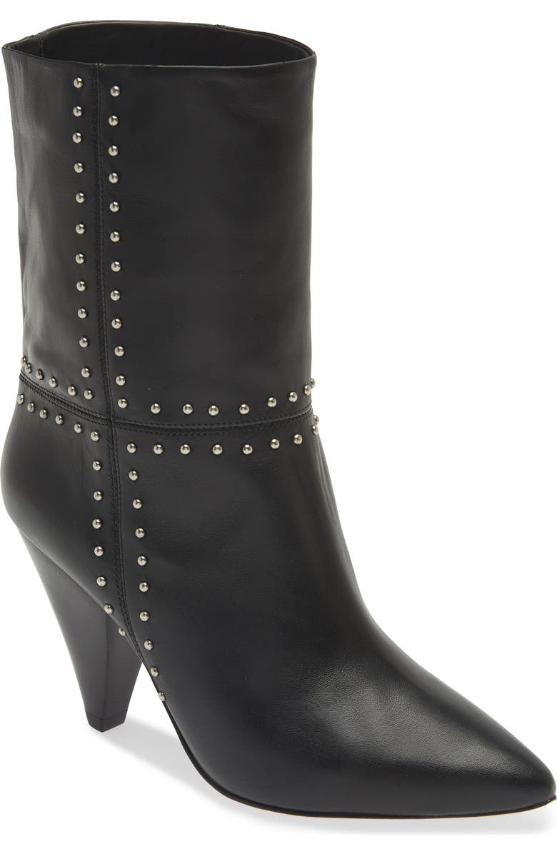 Avec Les Filles Ada Studded Pointed Toe Genuine Suede Bootie, Main, color, Black
