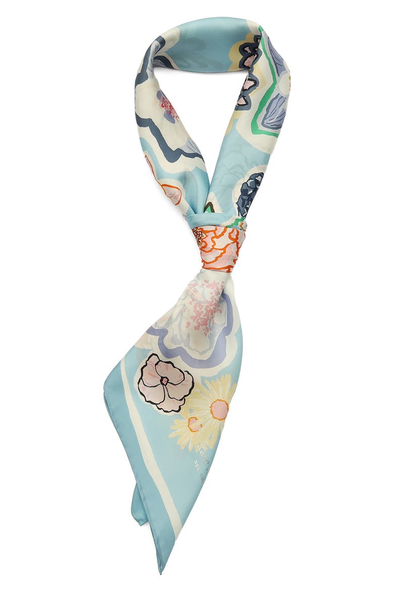 garden floral silk square scarf, Alternate, color, BLUE MULTI