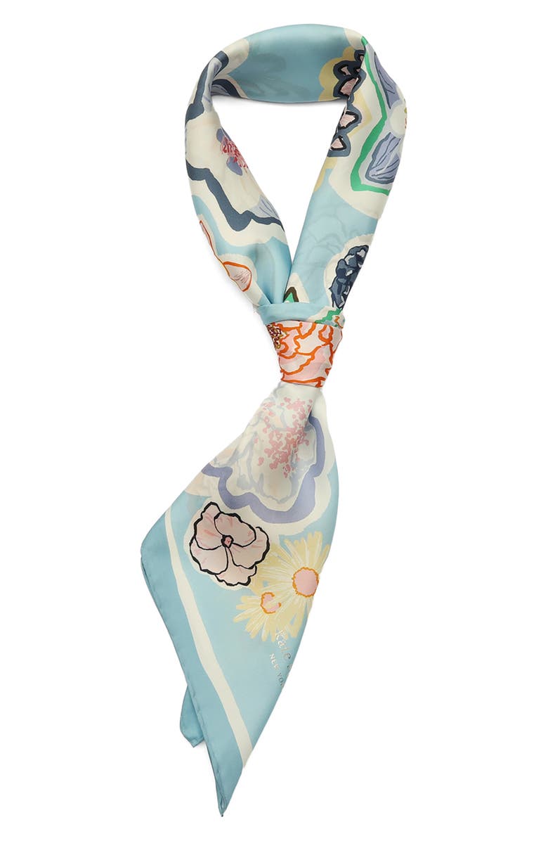 Kate Spade New York garden floral silk square scarf, Alternate, color, Blue Multi