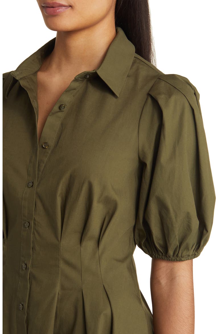 Puff Sleeve Cotton Shirtdress, Alternate, color, OLIVE