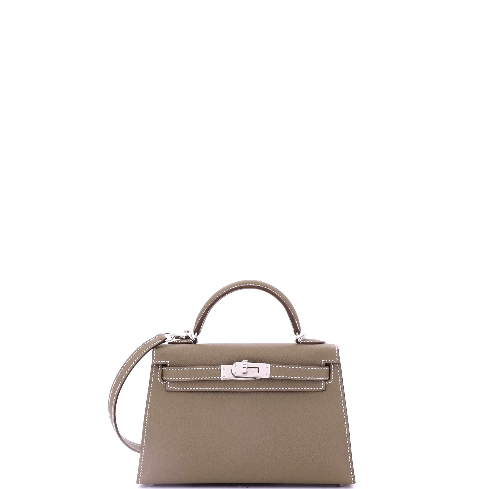 Pre-Owned Hermes Kelly Mini II Bag Grey Epsom with Palladium Hardware 20, Main, color, Etoupe