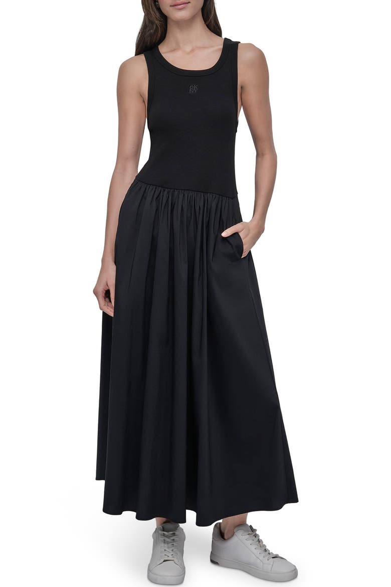 Mixed Media Maxi Dress, Main, color, BLACK