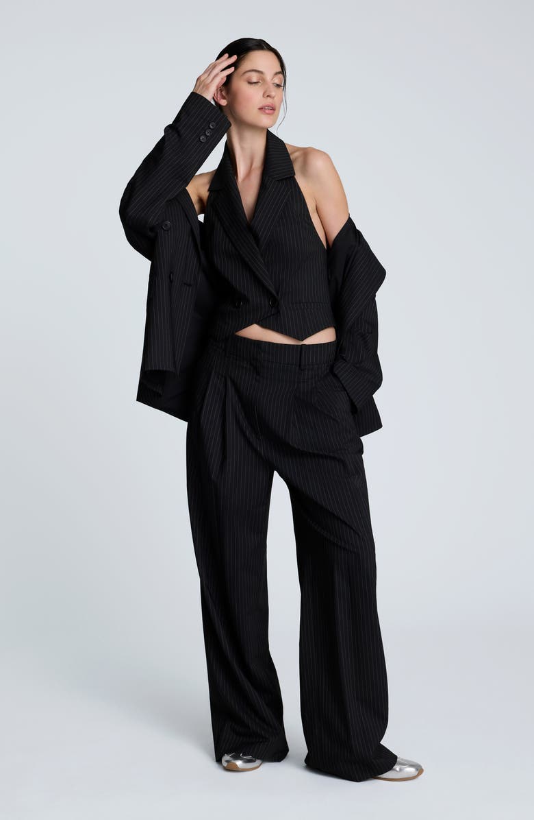 Kenneth Cole Pinstripe Double Breasted Halter Vest, Alternate, color, Black/ Oyster