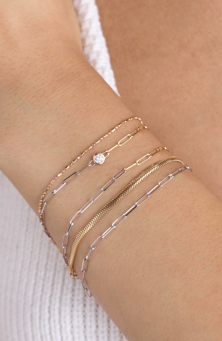 Zoë Chicco Diamond Bezel Mixed Paper Clip Chain Bracelet, Alternate, color, 14K Yellow Gold