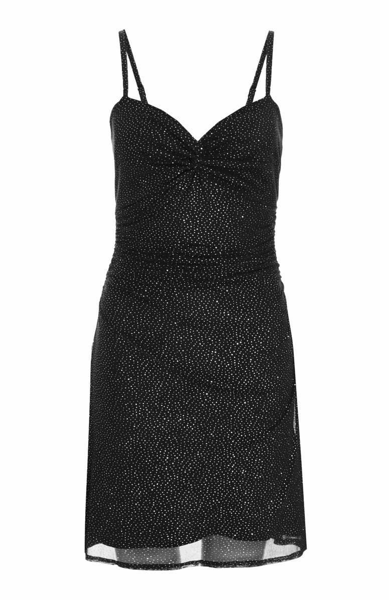 QUIZ Glitter Mesh Knot Front Mini Dress, Alternate, color, 
