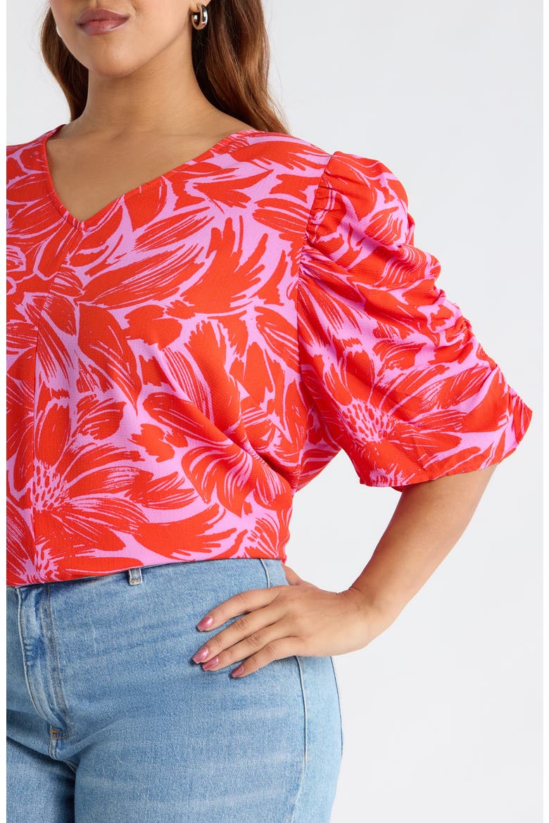 Rania Floral Chancellor Ruched Sleeve Top, Alternate, color, PINK RED MULTI