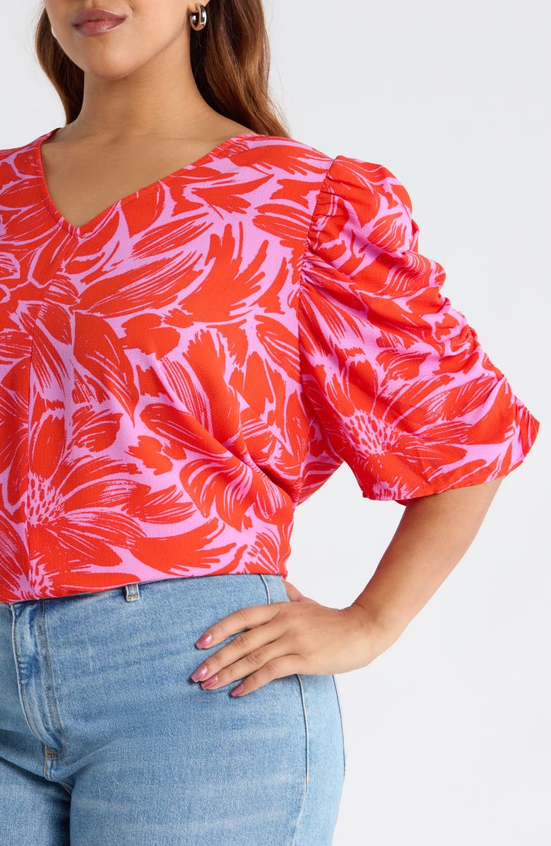 SUGARLIPS Rania Floral Chancellor Ruched Sleeve Top, Alternate, color, Pink Red Multi