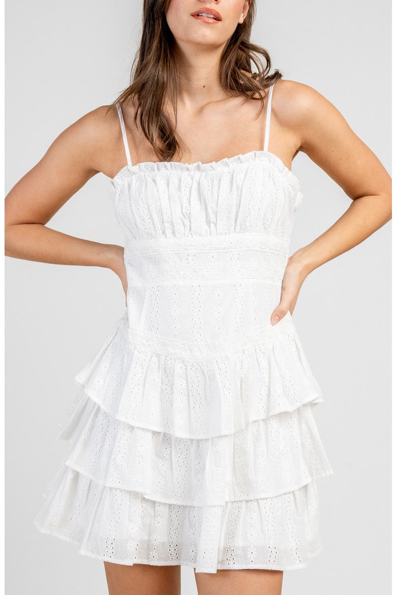 Tiered Eyelet Minidress, Alternate, color, OFF WHITE