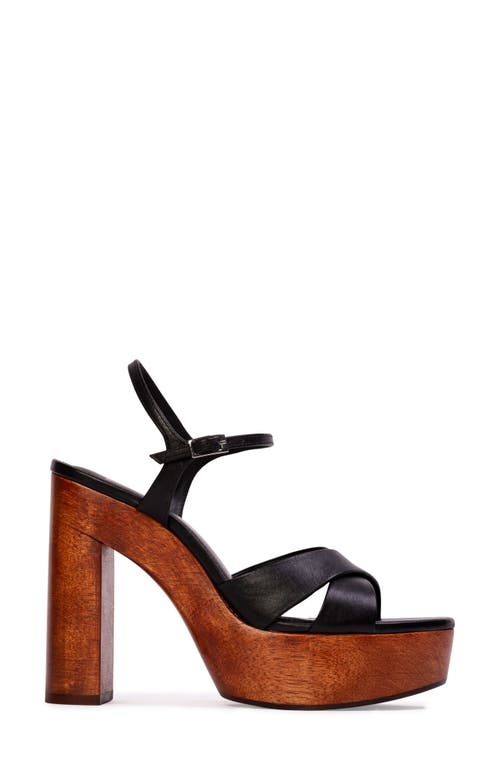 Black Suede Studio Rhae Leather Crisscross Platform Sandals In Black Leather