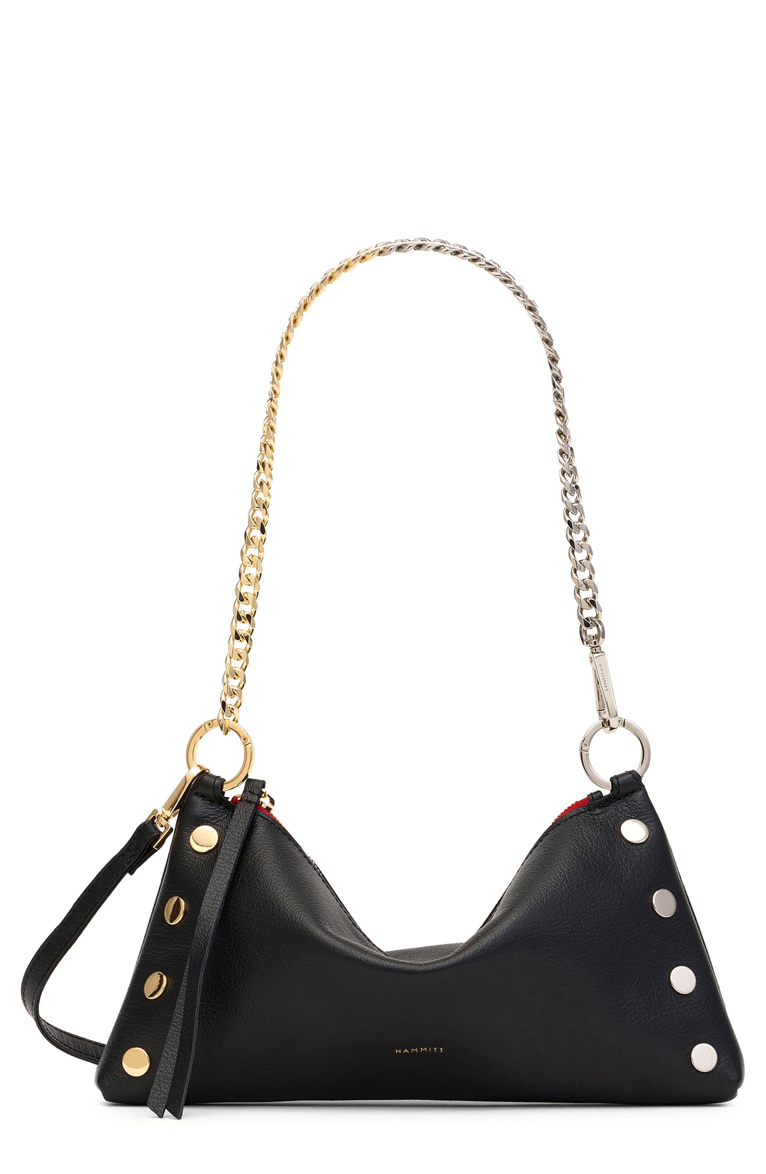 HAMMITT Kyle Revival Leather Shoulder Bag, Main, color, Black/Gold-Silver Red-Zip